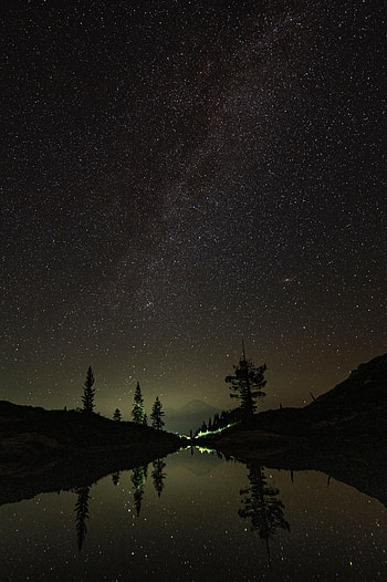 Mountains, Stars, Night, Lake, Reflection, Dark, Starry Sky HD phone wallpaper