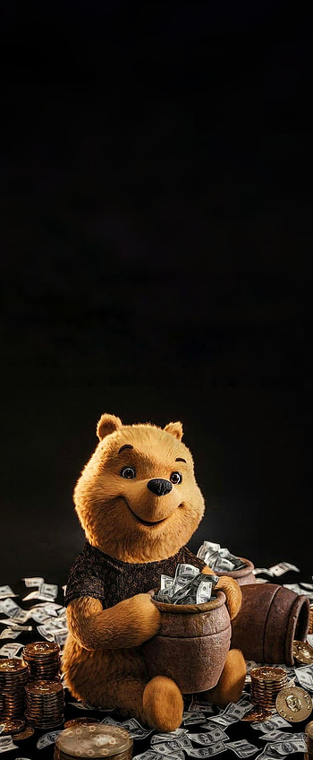 Winnie Wuitton, 3d, money, winnie the pu, louis wuitton, black, dark HD phone wallpaper