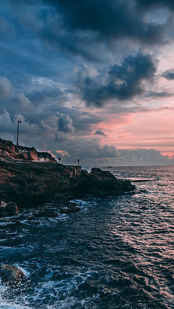 Seascape bay sunset, Sea nature, Sky clouds HD phone wallpaper