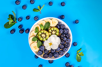 Fruits, Food, Kiwi, Bilberries, Flower, Mint, Banana HD wallpaper