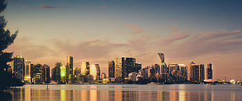 Miami Beach Skyline, sunset cityscape, Florida city lights, World HD wallpaper
