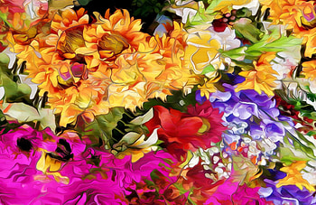 Flowers, purple, pink, painting, art, pictura, flower, texture, orange HD wallpaper