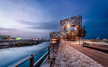 Amsterdam, evening, sunset, modern architecture, Amsterdam cityscape, North Holland, Netherlands HD wallpaper