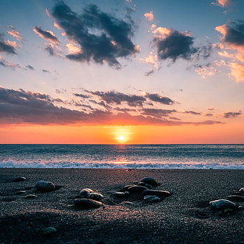 Nature, Sunset, Stones, Sky, Sea, Horizon, Shore, Bank HD phone wallpaper