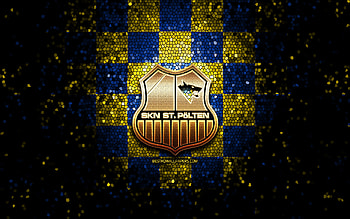 SKN St Polten, glitter logo, Austrian Bundesliga, yellow blue checkered background, soccer, austrian football club, St Polten logo, mosaic art, football, St Polten FC, Austria HD wallpaper