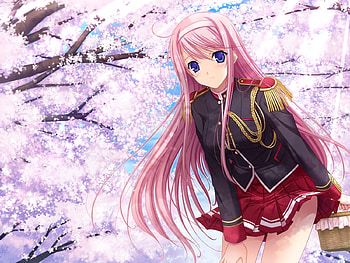 Mio Kisaki, Anime Girl, Walkure Romanze, Pink Hair, Anime, Seifuku, Cherry Blossom, Mio, Kisaki, Basket, School Uniform, Blushing, Blue Eyes, Long Hair, Big Eyes HD wallpaper