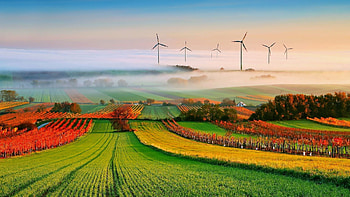 Windmills, Farms HD wallpaper