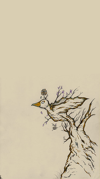 Bird Tree Brow, flower, tree, fantasy, bird HD phone wallpaper