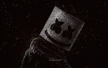 Marshmello, white glitter art, DJ Marshmello art, black background, American DJ, Marshmello art, Christopher Comstock HD wallpaper