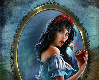 Snow white, mirror, apple, woman HD wallpaper