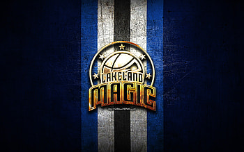 Lakeland Magic, golden logo, NBA G League, blue metal background, american basketball team, Lakeland Magic logo, basketball, USA HD wallpaper
