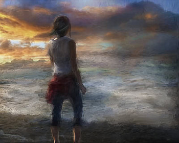 painted sunset, sea, painting, ocean, sunset HD wallpaper