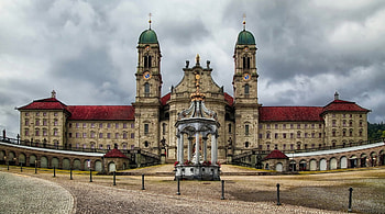 magnificent einsiedeln abbey in switzerland r, cobblestones, abbey, r, towers, clocks HD wallpaper