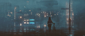 Girl With Bicycle On Roof Top , bicycle, artist, artwork, digital-art HD wallpaper