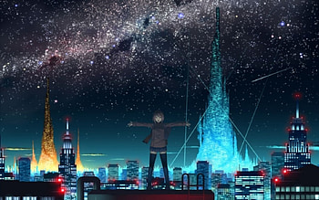 WELCOME, girl, stars, anime, dark HD wallpaper