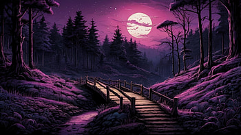 Night Sky, bridge, night, moon, forest, purple HD wallpaper