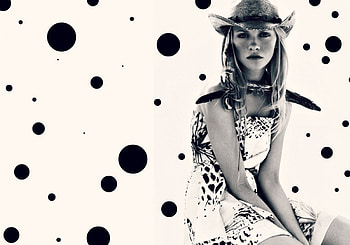Ginta Lapina, white, by cehenot, black, model, cowgirl, bw, girl, dot, woman, hat HD wallpaper
