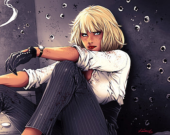 Atomic blonde, girl, short hair, artwork HD wallpaper