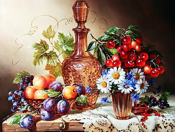 still life, fruit, flowers, beautiful HD wallpaper