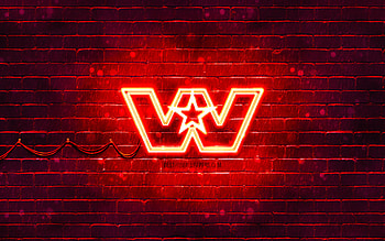 Western Star red logo, , red brickwall, Western Star logo, brands, Western Star neon logo, Western Star HD wallpaper
