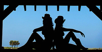 COWGIRL SILHOUETTE, SKY, BLACK, COWGIRLS, HATS, SILHOUETTE, FEMALES, BOOTS, BLUE HD wallpaper