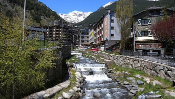 stream in the village of ainsal andorra, mountains, rocks, village, stream HD wallpaper