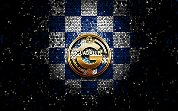 Guadalupe FC, glitter logo, Liga FPD, blue white checkered background, soccer, Costa Rican football club, Guadalupe FC logo, mosaic art, football, FC Guadalupe HD wallpaper