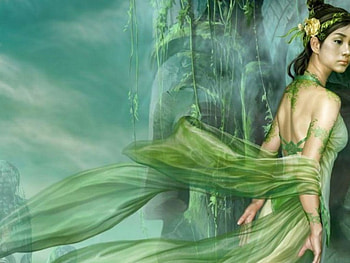 Mystery, lady, fantasy, green, girl, woman, female HD wallpaper