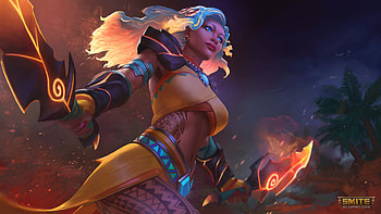 Fantasy girl, blue, smite, fantasy, game, girl, orange HD wallpaper