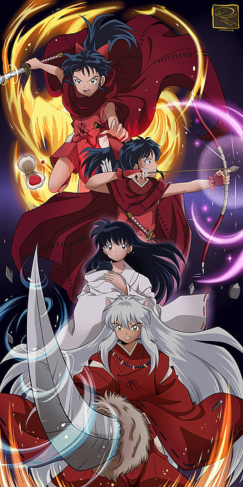 Inuyasha family, Kagome, Moroha HD phone wallpaper