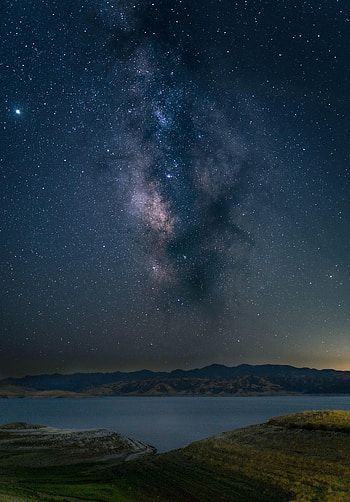 Landscape, Mountains, Night, Lake, Dark, Starry Sky HD phone wallpaper