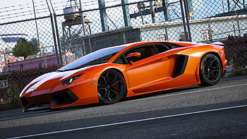 Lamborghini Aventador, LibertyWalk tuning, GTA 5 mod, Showdown in the city HD wallpaper