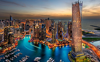 Dubai skyscrapers, landscape, river, dubai, skyscrapers HD wallpaper