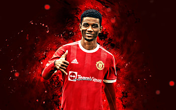 Amad Diallo, , 2021, Manchester United FC, Ivorian footballers, red neon lights, Premier League, soccer, Amad Diallo , football, Man United, Amad Diallo Manchester United HD wallpaper