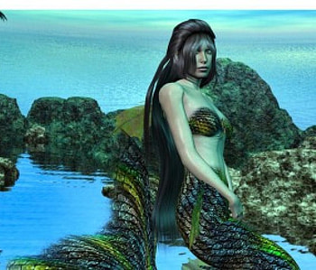 Mermaid, abstract, fanatsy, sky, water, rocks HD wallpaper
