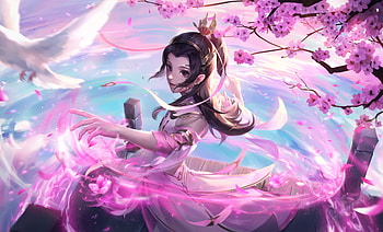 Fantasy girl, Flowers, Spring, Pink, Blue, Girl HD wallpaper