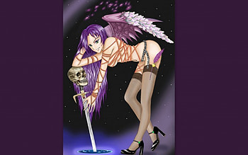 bad angel, purple, sull sword, shoes HD wallpaper