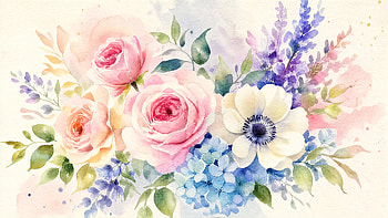 Watercolor Floral Dreamscape, Flower, Rose, Hydrangea, Anemone HD wallpaper