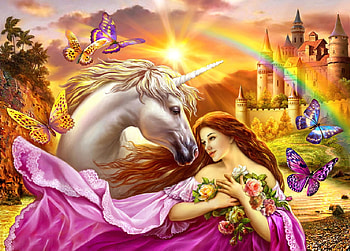 Unicorn, digital, pretty, art, fantasy, , girl, woman HD wallpaper