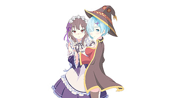 Megumin and rem, anime girls, crossover HD wallpaper