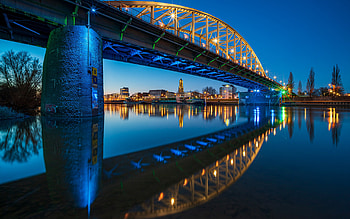 John Frost Bridge, Arnhem, Lower Rhine River, evening, sunset, Rhine, Arnhem cityscape, Netherlands HD wallpaper