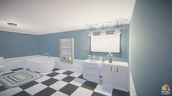 : Moving Houses in a Stylish Bathroom, video game, Moving Houses, bathroom HD wallpaper