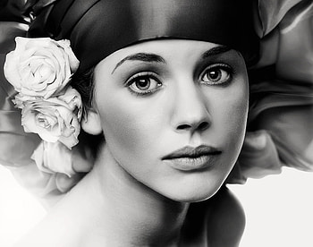 BEAUTY, style, roses, graphy, face, bw, woman, pure HD wallpaper