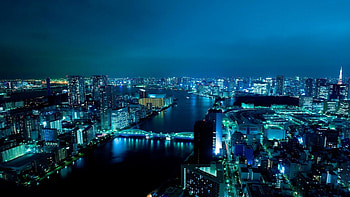 magnificent tokyo river at night, night, river, city, lights, bridge HD wallpaper
