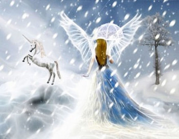Winter Fairy, winter, fairy, abstract, snow, snowing, unicorn, 3D and CG HD wallpaper