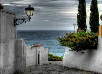 Reencuentro, sea, street, lamp HD wallpaper
