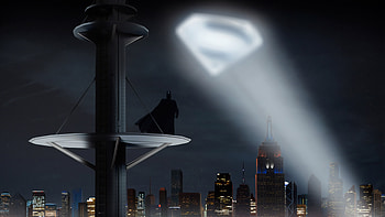 Batman Looking Up Superman Logo, batman, superheroes, digital-art, artwork HD wallpaper