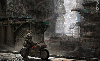 Motorcycle Science Fiction, bikes, artist, digital-art, motorcycle HD wallpaper