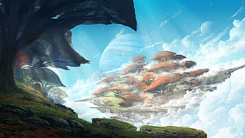 Trees, Fantasy, Art, Moon, Cave HD wallpaper