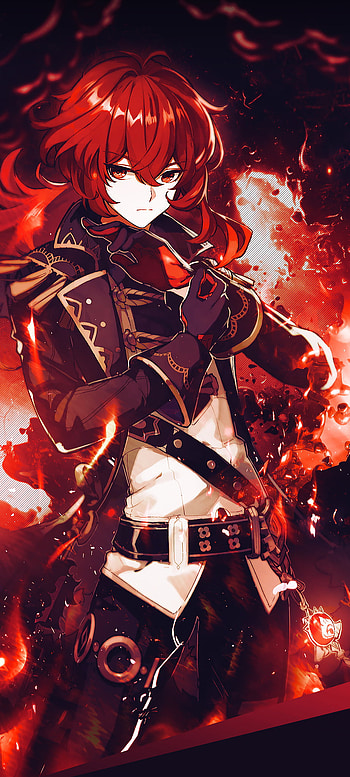Diluc, red, art HD phone wallpaper